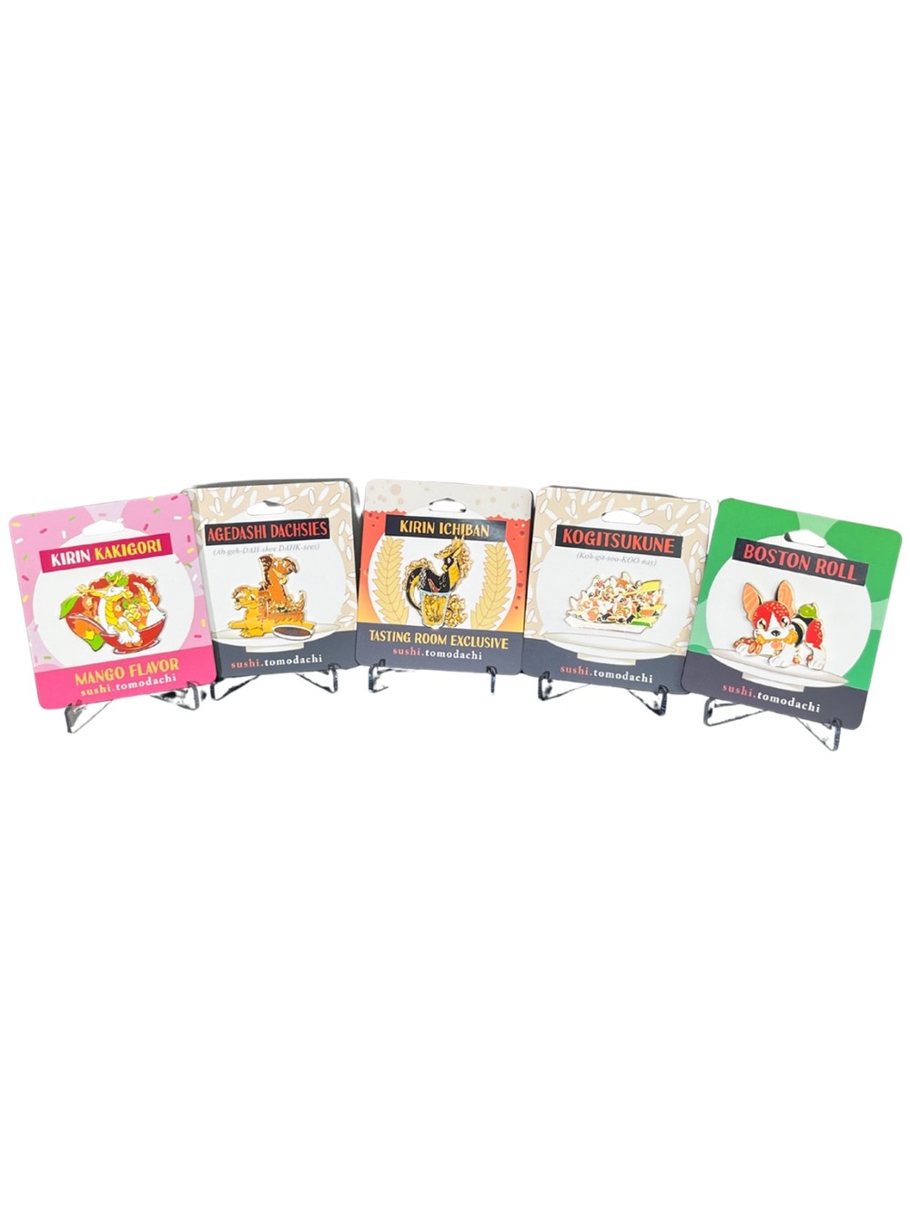 Sushi Tomodachi Enamel Pin Bundle - Lot of 5 Brand New Pins (Kirin, Boston Roll)